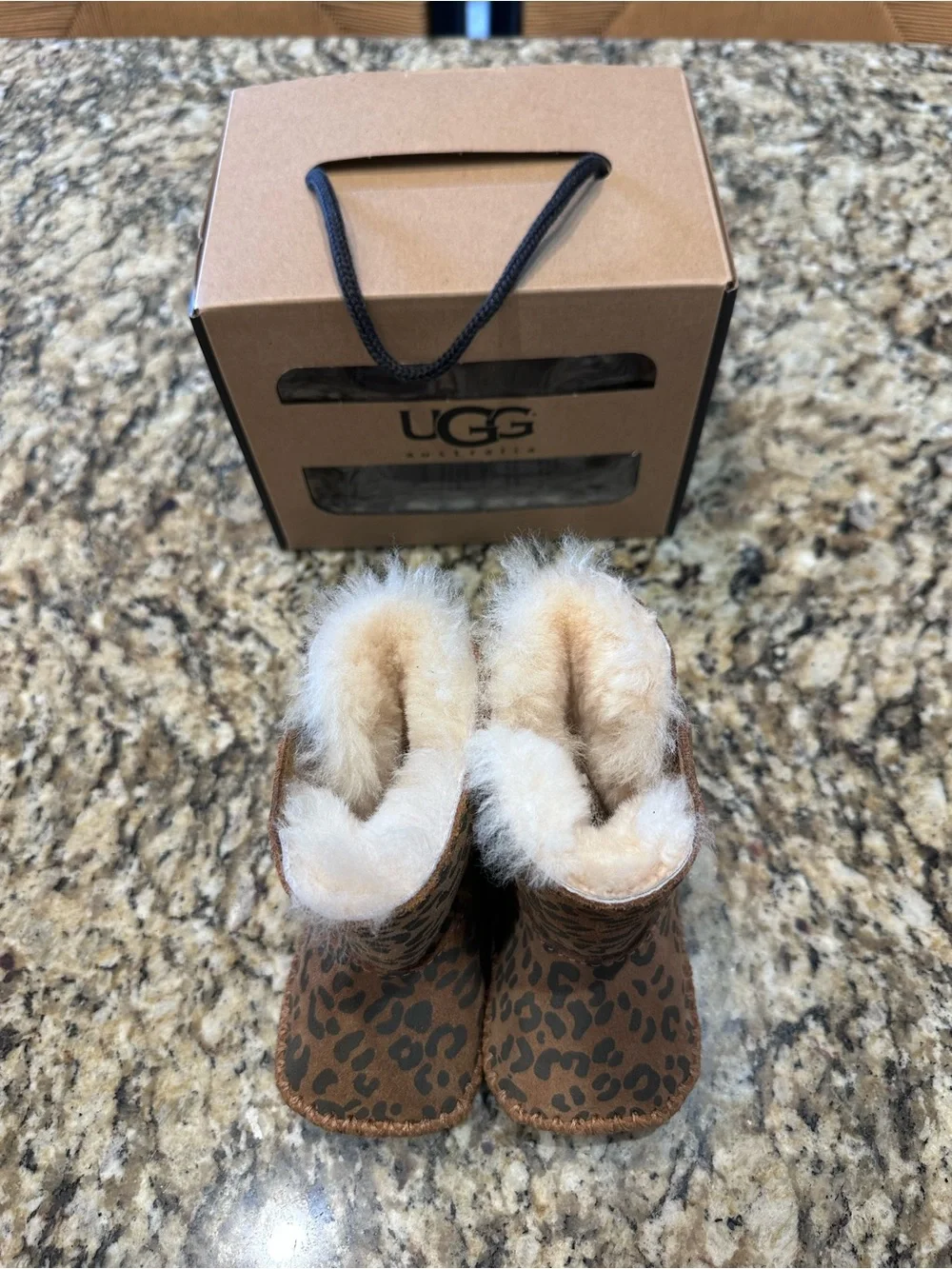 UGG infant Leopard Print Booties in Brown and Cream leopard XS